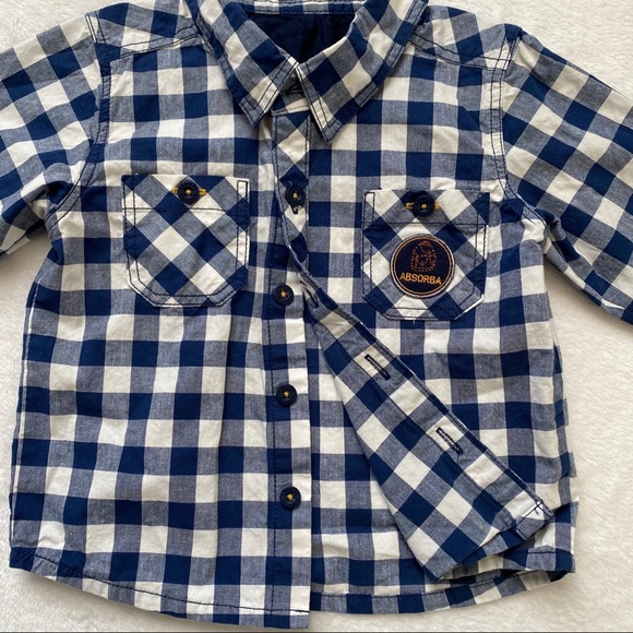 Absorba boys button down shirt size 2T blue plaid - Picture 4 of 8